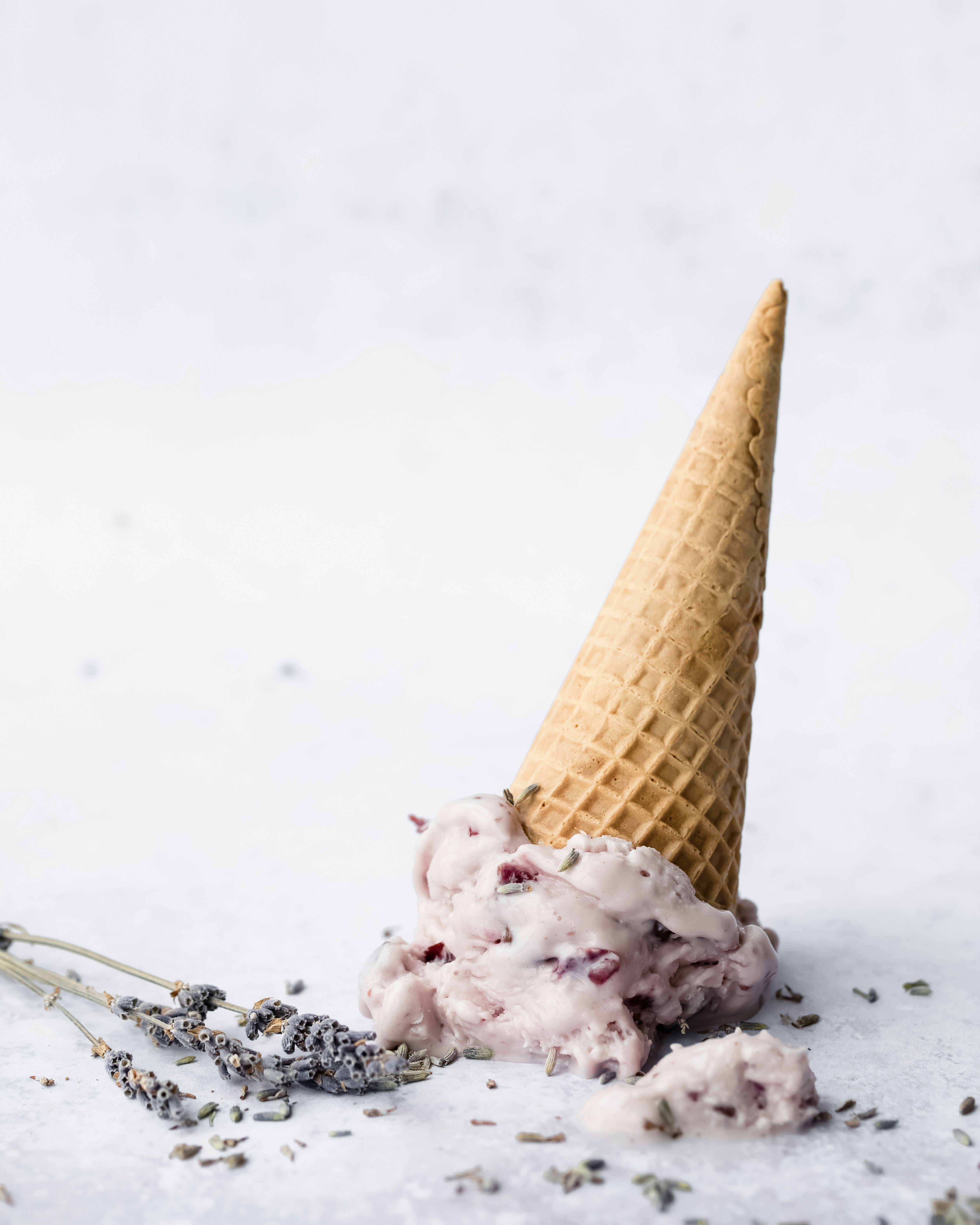 Lavender ice cream cone with dried flowers